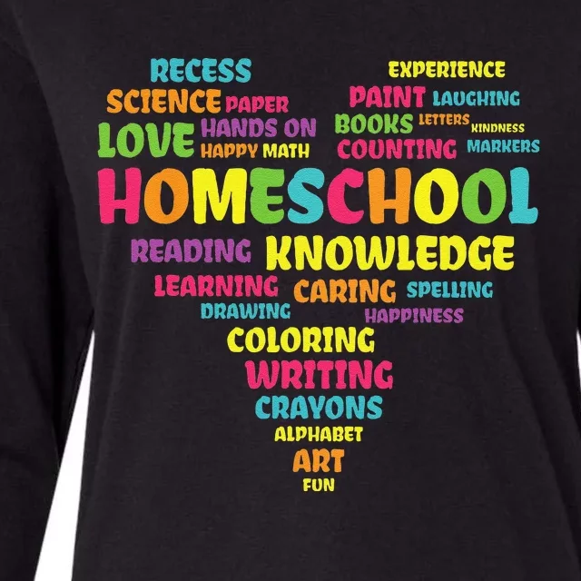 First Day Of School Homeschool Teacher Word Cloud Heart Womens Cotton Relaxed Long Sleeve T-Shirt