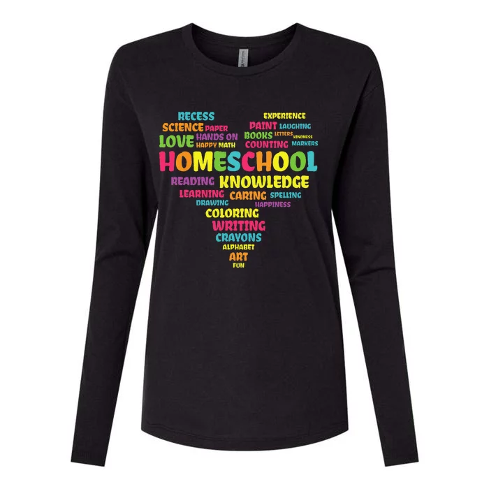 First Day Of School Homeschool Teacher Word Cloud Heart Womens Cotton Relaxed Long Sleeve T-Shirt