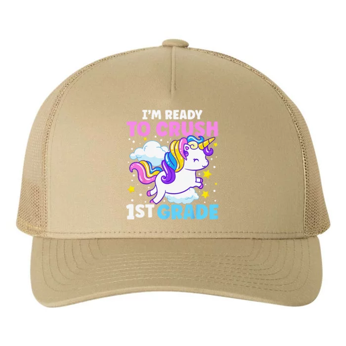 First Day Of School Im Ready To Crush 1st Grade Unicorn Yupoong Adult 5-Panel Trucker Hat