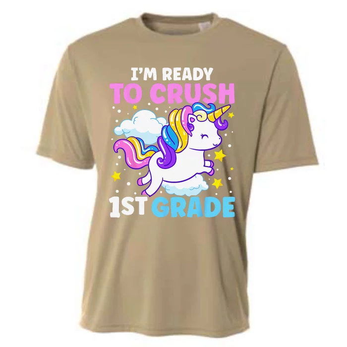 First Day Of School Im Ready To Crush 1st Grade Unicorn Cooling Performance Crew T-Shirt