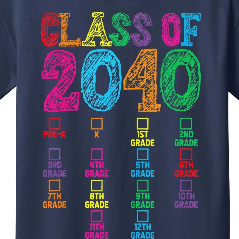 First Day Of School Class Of 2040 Kindergarten To Graduation Kids T-Shirt