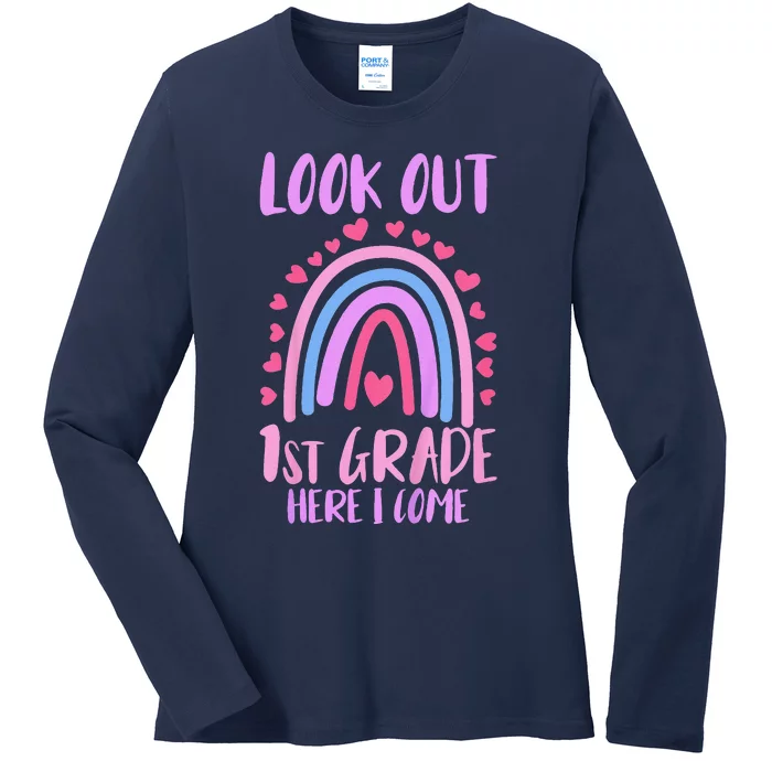 First Day Of School Look Out 1st Grade Here I Come Ladies Long Sleeve Shirt