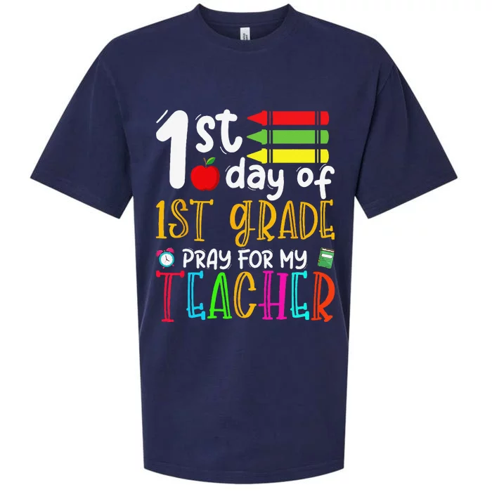 First Day Of First Grade Pray For My Teacher Back To School Sueded Cloud Jersey T-Shirt