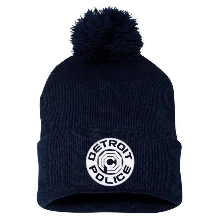 Futuristic Detroit Police Logo Emblem Pom Pom 12in Knit Beanie