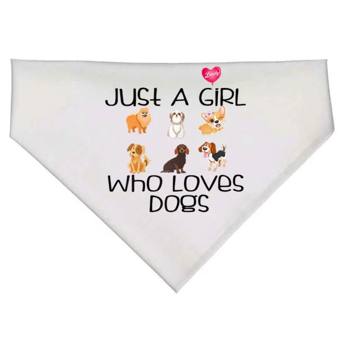 Funy Dog Puppy Lover Themed Cute Just A Girl Who Loves Dogs USA-Made Doggie Bandana