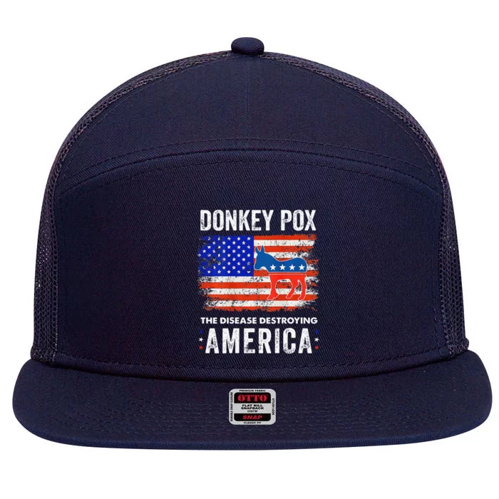 Funny Donkey Pox The Disease Destroying America 7 Panel Mesh Trucker Snapback Hat