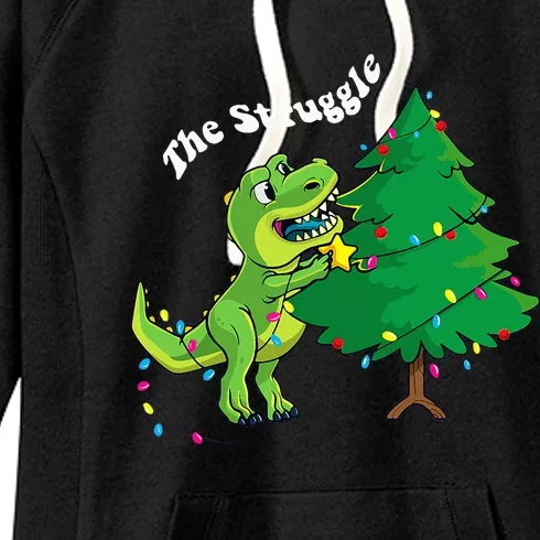 Festive Dinosaur Pajamas Christmas Tree Rex Edition Women's Fleece Hoodie