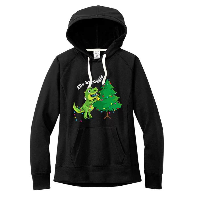 Festive Dinosaur Pajamas Christmas Tree Rex Edition Women's Fleece Hoodie