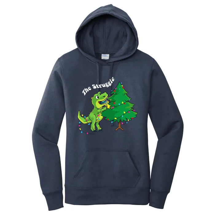 Festive Dinosaur Pajamas Christmas Tree Rex Edition Women's Pullover Hoodie