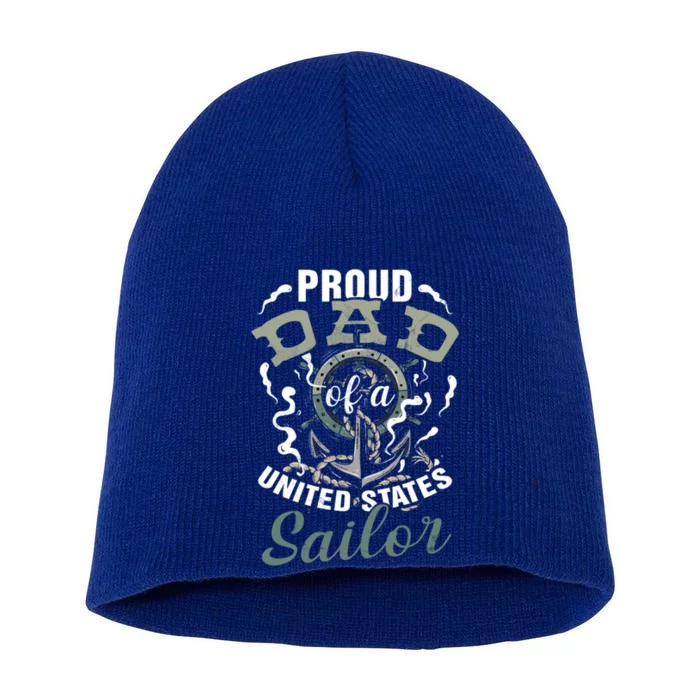 Fathers Day Proud Dad Of A United States Anchor Sailor Gift Short Acrylic Beanie