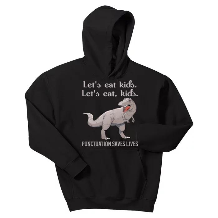 Funny Dinosaur Punctuation Saves Lives Kids Hoodie