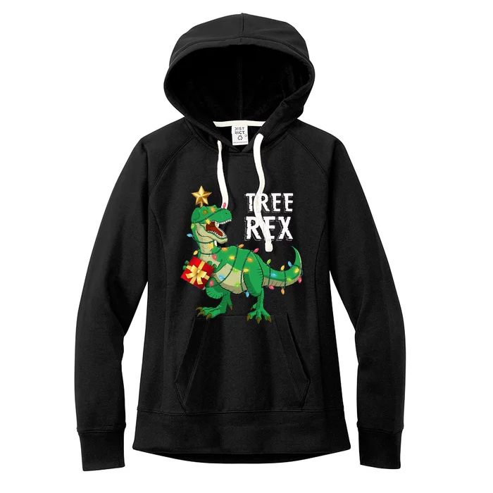 Festive Dino PJs Christmas Tree Rex Surprise Women's Fleece Hoodie