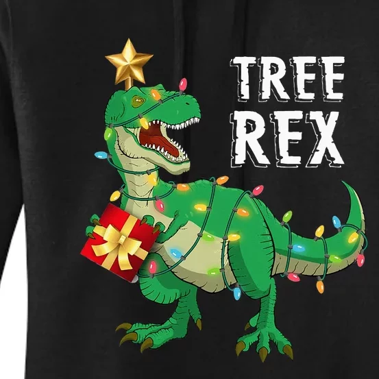 Festive Dino PJs Christmas Tree Rex Surprise Women's Pullover Hoodie