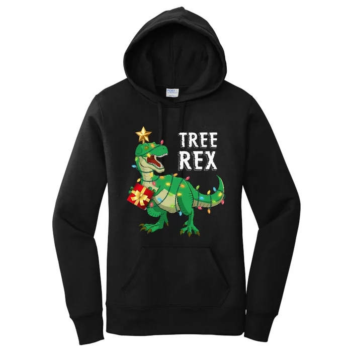 Festive Dino PJs Christmas Tree Rex Surprise Women's Pullover Hoodie