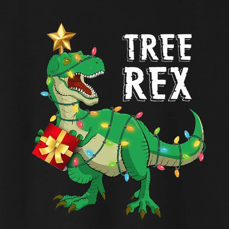 Festive Dino PJs Christmas Tree Rex Surprise Women's Crop Top Tee