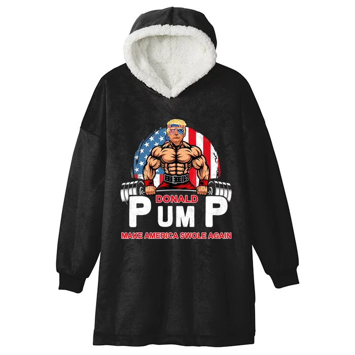 Funny Donald Pump Swole America Gym Fitness Trump 2024 Hooded Wearable Blanket