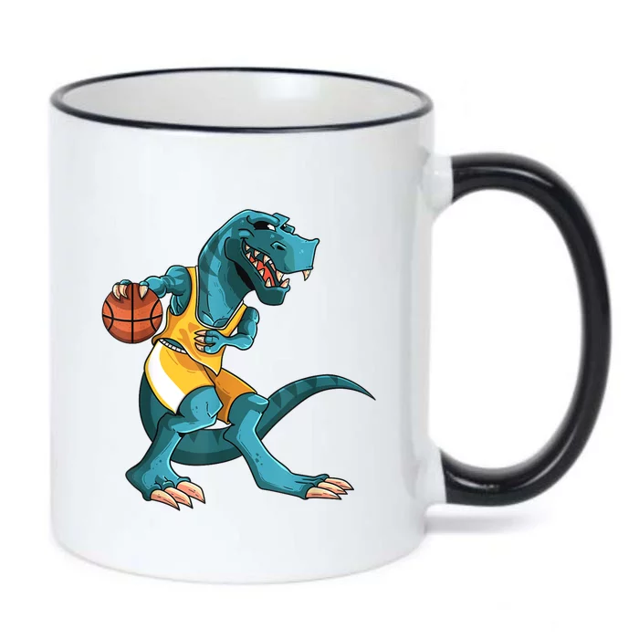 Funny Dino Playing Basketball TRex Lover Player Black Color Changing Mug