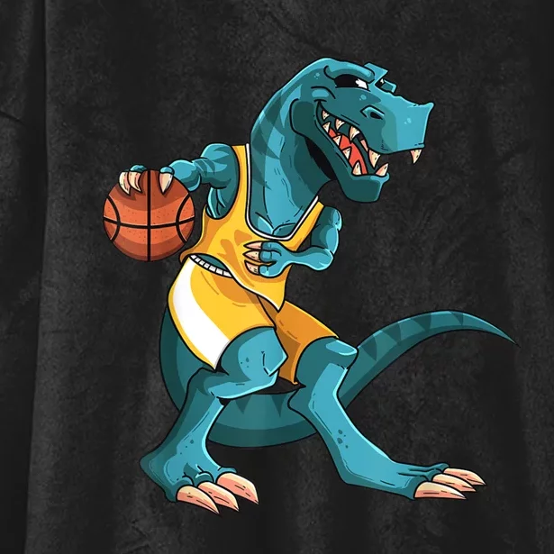 Funny Dino Playing Basketball TRex Lover Player Hooded Wearable Blanket