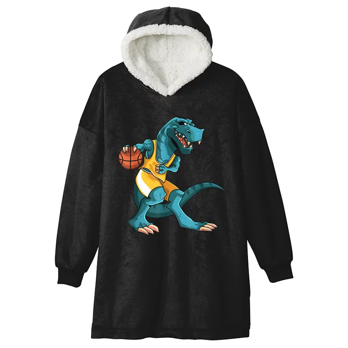 Funny Dino Playing Basketball TRex Lover Player Hooded Wearable Blanket