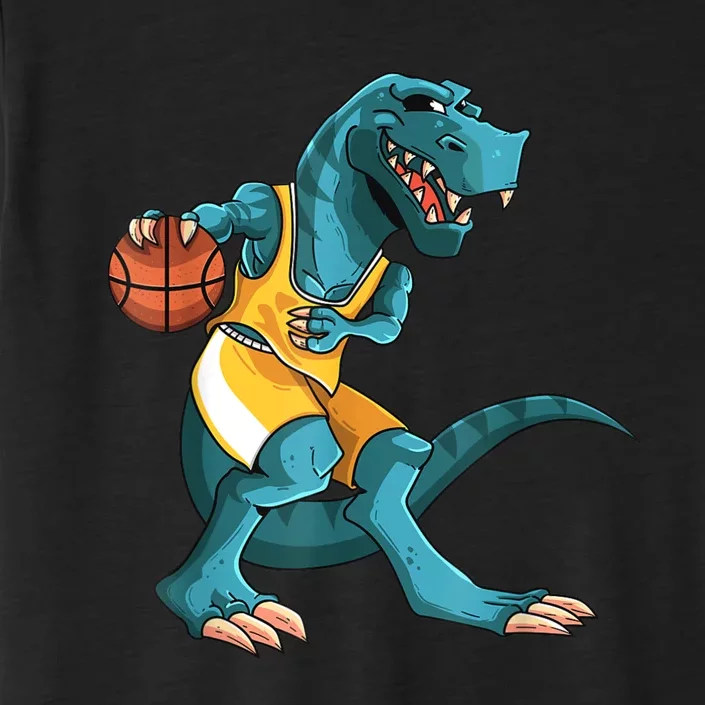 Funny Dino Playing Basketball TRex Lover Player ChromaSoft Performance T-Shirt