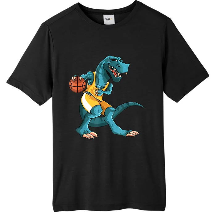 Funny Dino Playing Basketball TRex Lover Player ChromaSoft Performance T-Shirt