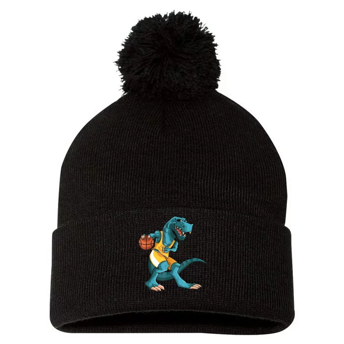 Funny Dino Playing Basketball TRex Lover Player Pom Pom 12in Knit Beanie