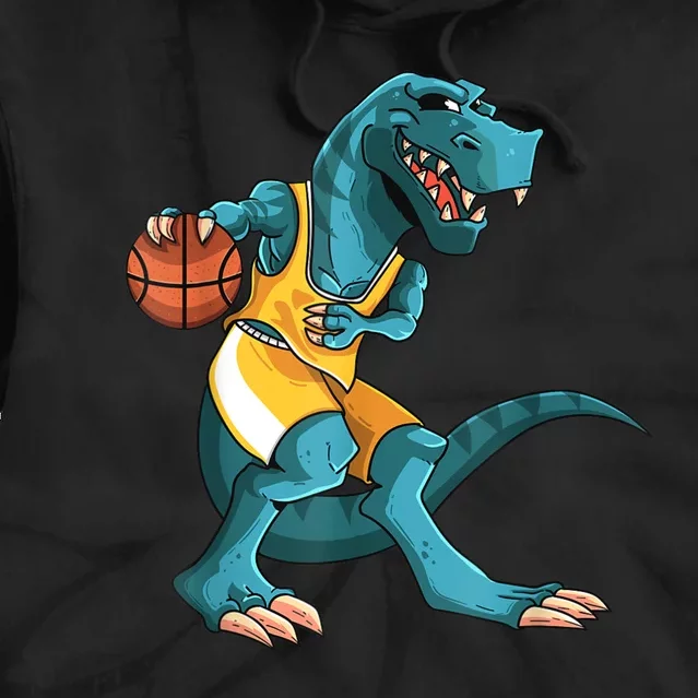 Funny Dino Playing Basketball TRex Lover Player Tie Dye Hoodie