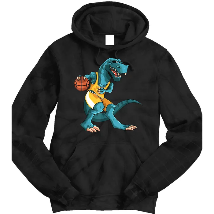 Funny Dino Playing Basketball TRex Lover Player Tie Dye Hoodie