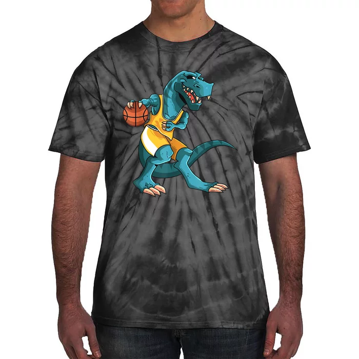 Funny Dino Playing Basketball TRex Lover Player Tie-Dye T-Shirt