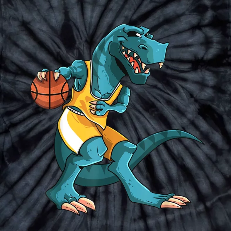 Funny Dino Playing Basketball TRex Lover Player Tie-Dye T-Shirt