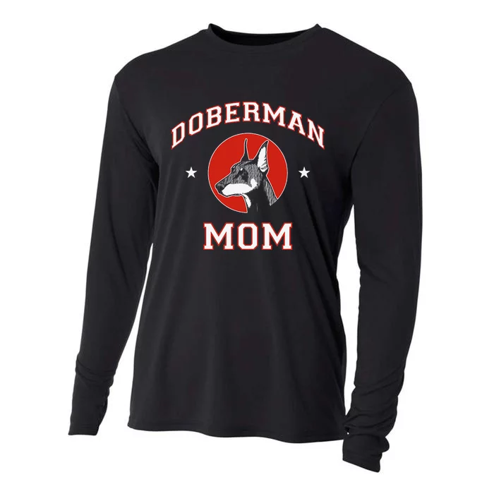 funny Doberman Pinscher Mom Dog Mother Cooling Performance Long Sleeve Crew