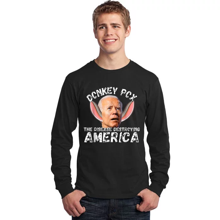 Funny Donkey Pox The Disease Destroying Anti Biden Joke Pun Tall Long Sleeve T-Shirt