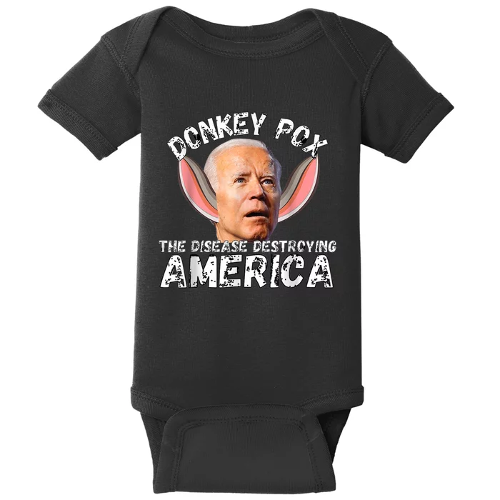 Funny Donkey Pox The Disease Destroying Anti Biden Joke Pun Baby Bodysuit