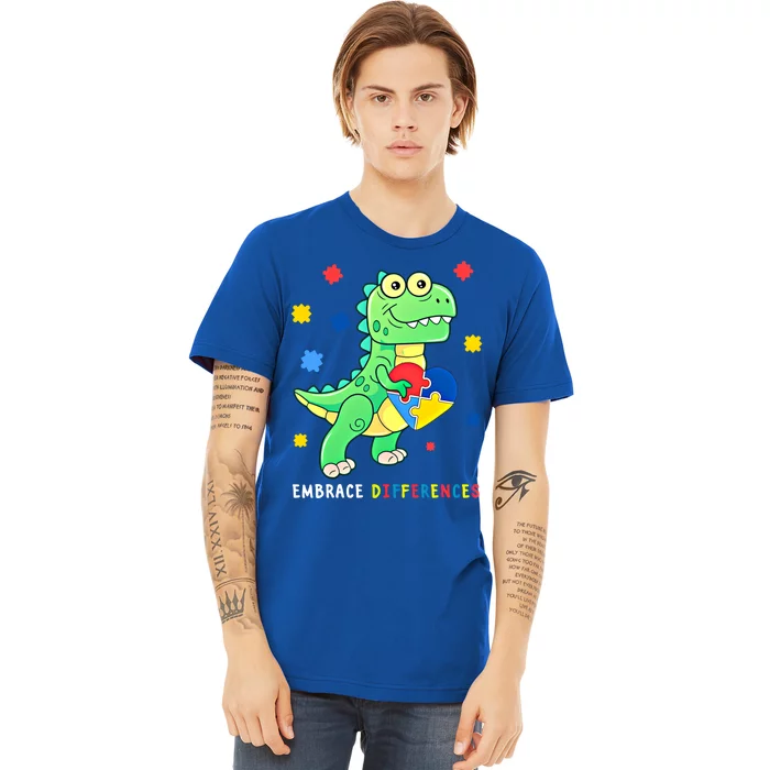 Funny Dinosaur Puzzle Piece Autism Awareness Cool Gift Premium T-Shirt