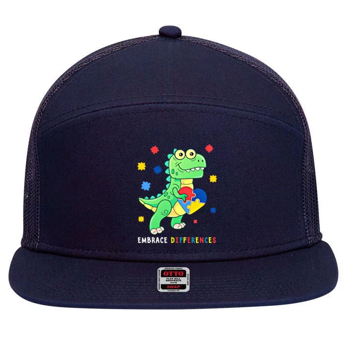 Funny Dinosaur Puzzle Piece Autism Awareness Cool Gift 7 Panel Mesh Trucker Snapback Hat