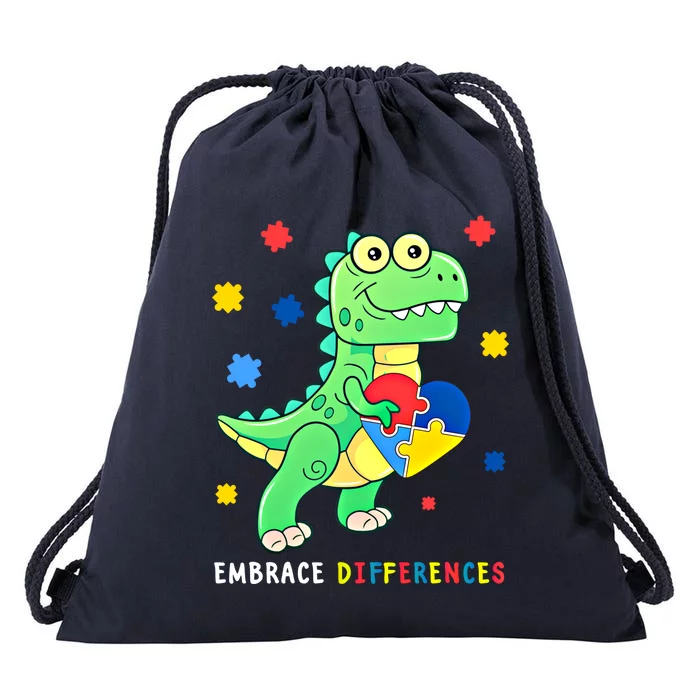 Funny Dinosaur Puzzle Piece Autism Awareness Cool Gift Drawstring Bag