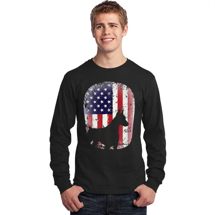 Funny Doberman Pinscher Art For  Doberman US Flag Tall Long Sleeve T-Shirt