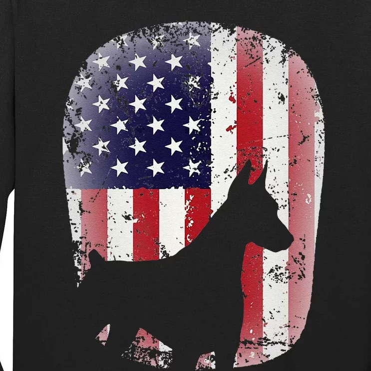 Funny Doberman Pinscher Art For  Doberman US Flag Tall Long Sleeve T-Shirt