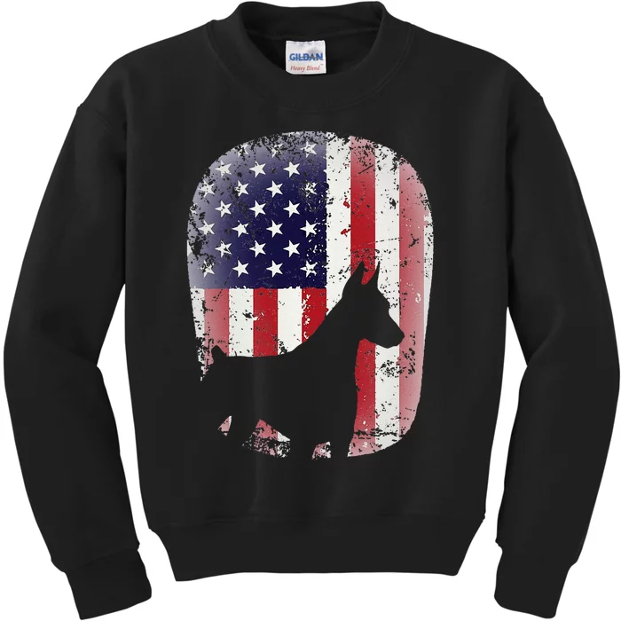 Funny Doberman Pinscher Art For  Doberman US Flag Kids Sweatshirt