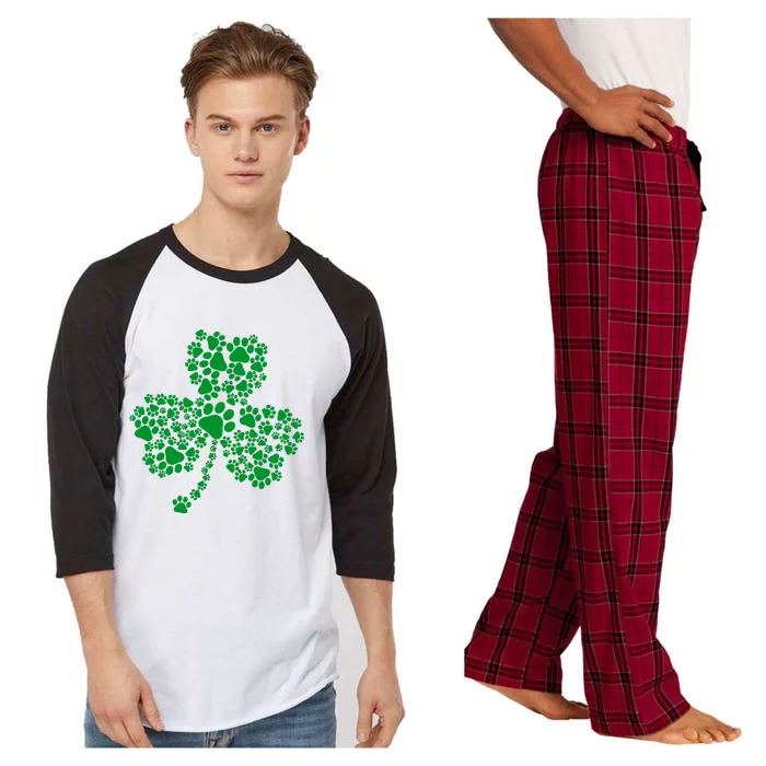 Funny Dog Paw Print Costume Dog Shamrock St Patricks Day Raglan Sleeve Pajama Set