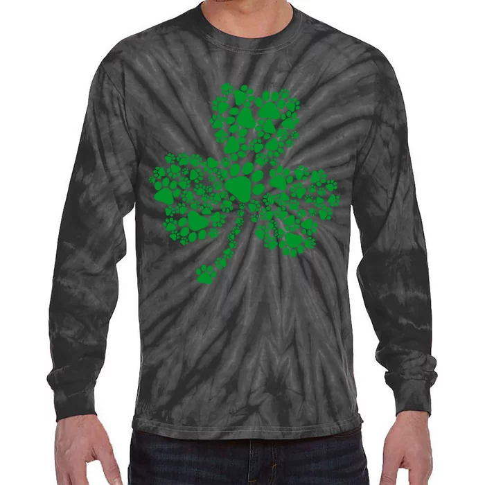 Funny Dog Paw Print Costume Dog Shamrock St Patricks Day Tie-Dye Long Sleeve Shirt