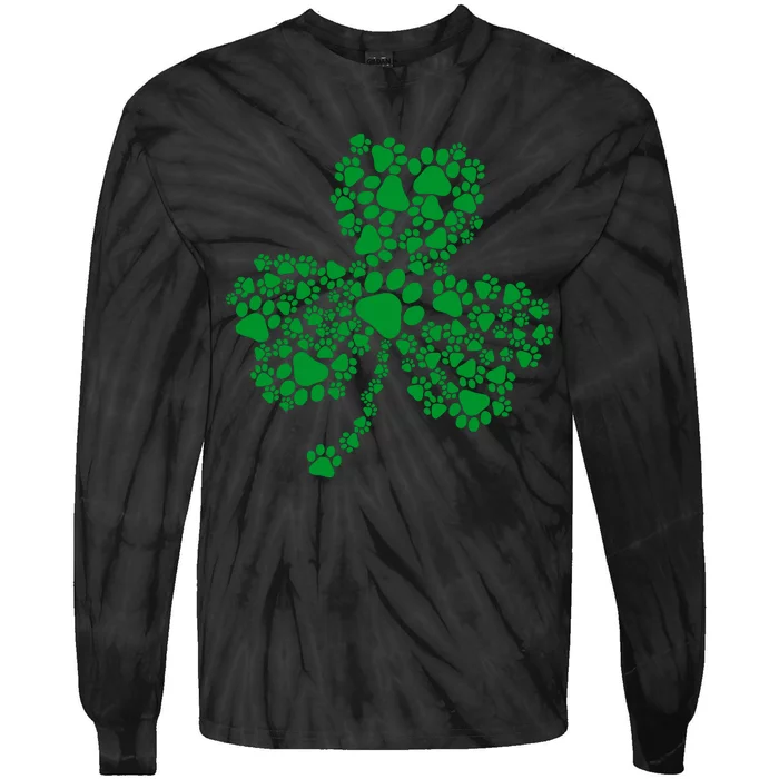 Funny Dog Paw Print Costume Dog Shamrock St Patricks Day Tie-Dye Long Sleeve Shirt