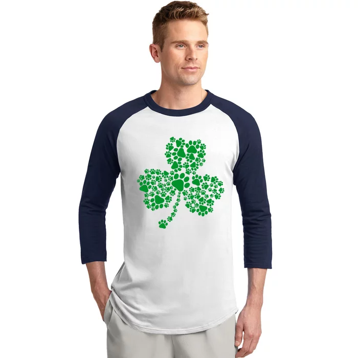 Funny Dog Paw Print Costume Dog Shamrock St Patricks Day Baseball Sleeve Shirt