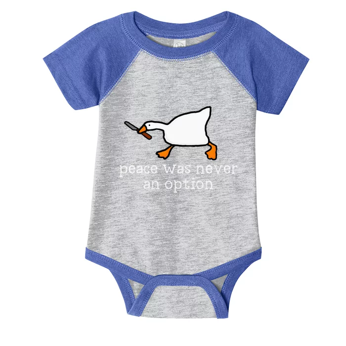 Funny Duck Peace Was Never An Option Infant Baby Jersey Bodysuit