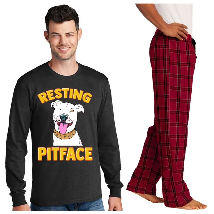 Funny Dog Pitbull Resting Pit Face Cool Gift Long Sleeve Pajama Set