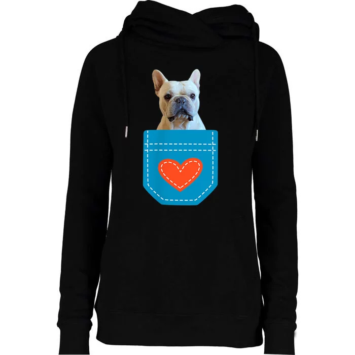 Frenchie Dog Puppy Pocket Heart Dog Lover Cute Funny Womens Funnel Neck Pullover Hood