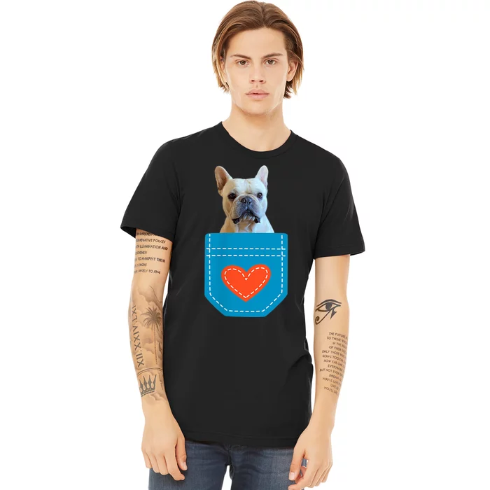 Frenchie Dog Puppy Pocket Heart Dog Lover Cute Funny Premium T-Shirt