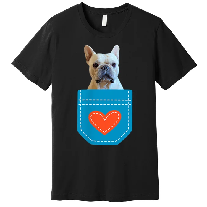 Frenchie Dog Puppy Pocket Heart Dog Lover Cute Funny Premium T-Shirt