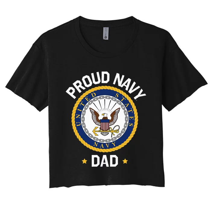 Fathers Day Proud N.A.V.Y Dad Collegiate Women's Crop Top Tee