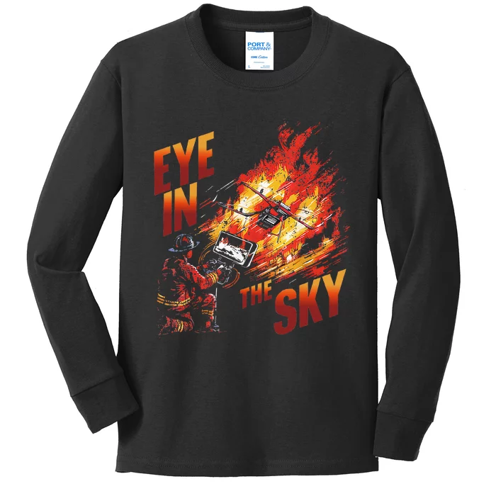 Firefighter Drone Pilot Tactical Response Fire Department Kids Long Sleeve Shirt